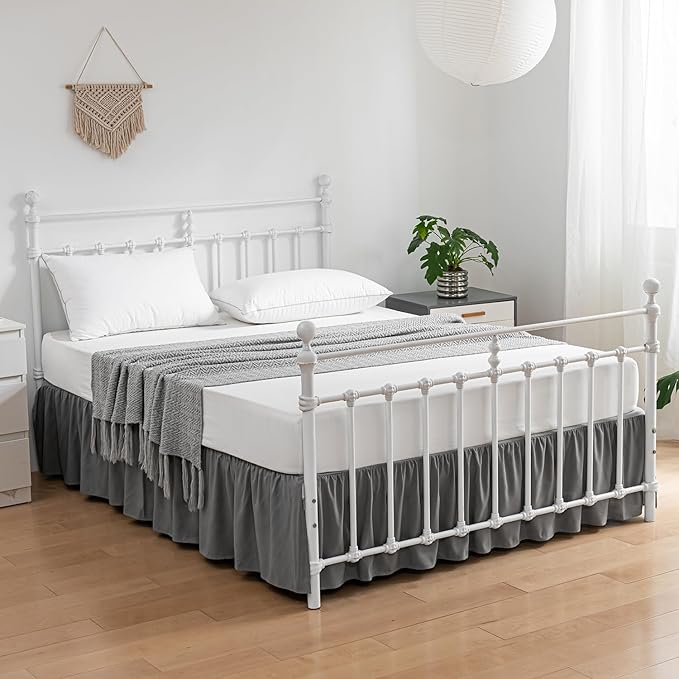 Bed Skirt Queen Size Ruffled Bed Skirt with Split Corners, 16 Inch Drop Dust Ruffle Bed Skirt with Platform, Gray, Queen - 16" Drop