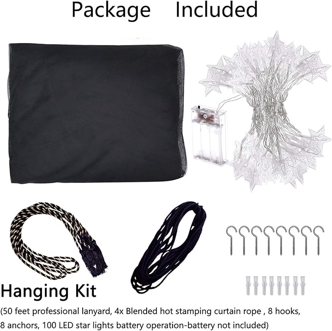 8 Corner Bed Canopy with 100 LED Star String Lights Battery Operated, Bed Netting Unique Style 4 Door Square Canopy Bed Curtains Canopy - Suggested for Twin Full Queen King Bed