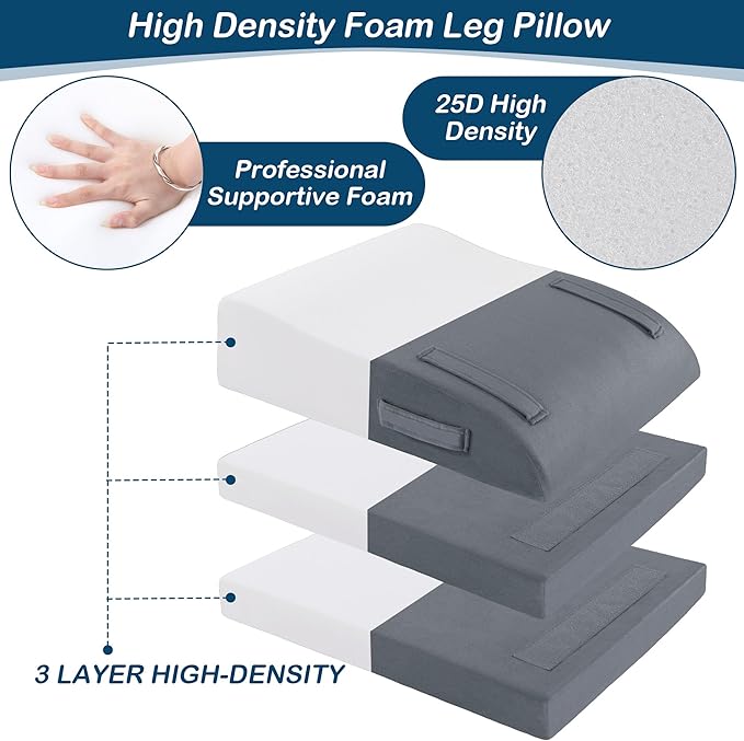 BALAPET Adjustable Leg Elevation Pillows, 10" Height Memory Foam Wedge Leg Rest Pillow for Circulation, Supportive Bolster Pillow for Pregnancy Relieves Pressure Hip Leg Elevation, Dark Grey