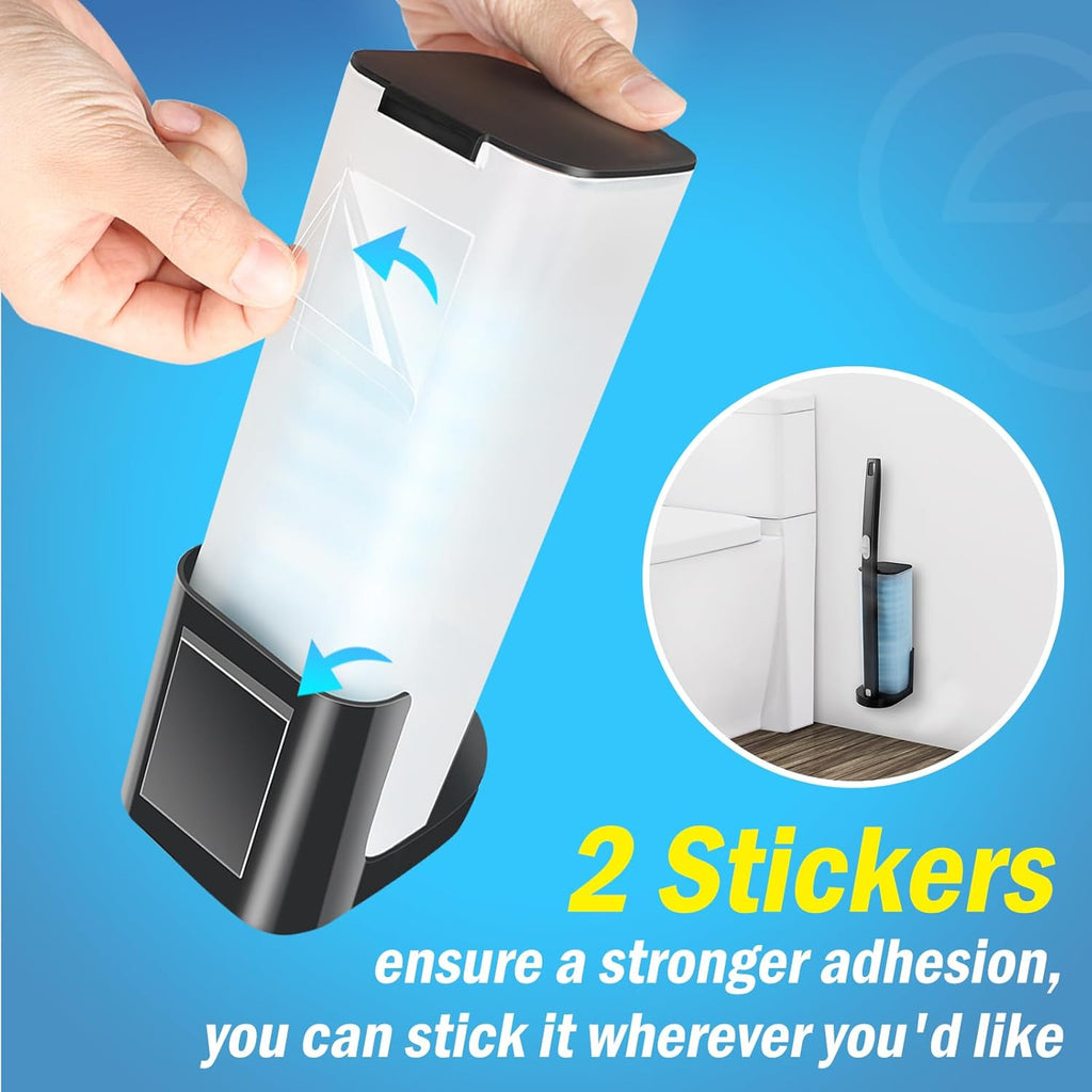 squish Disposable Toilet Brush with 16 Refills, Wall-Mounted No-Drill Adhesive Holder, Toilet Cleaning Kit for Bathroom - Space-Saving & Easy to Use