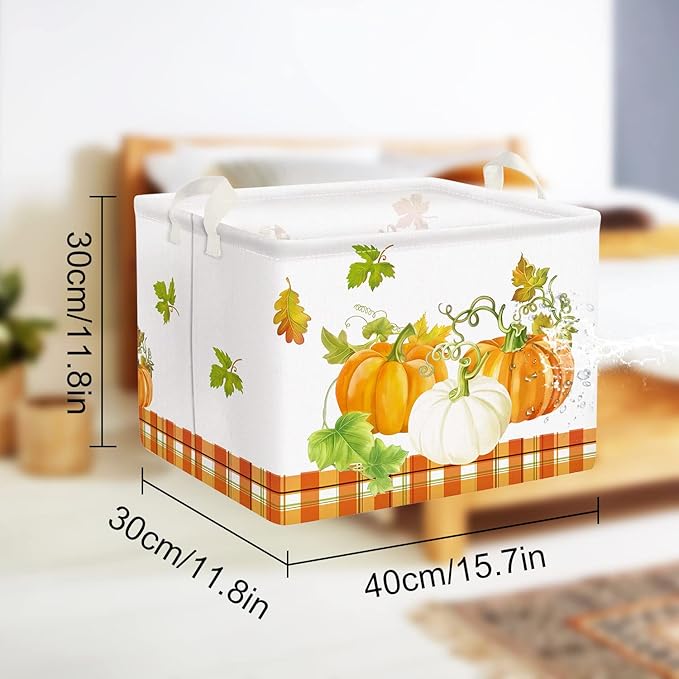 Clastyle Pumpkin Gift Baskets Empty Gnome Truck Shelf Basket Foldable Toys Clothes Large Storage Bin Rectangular Harvest Orange Fall Basket