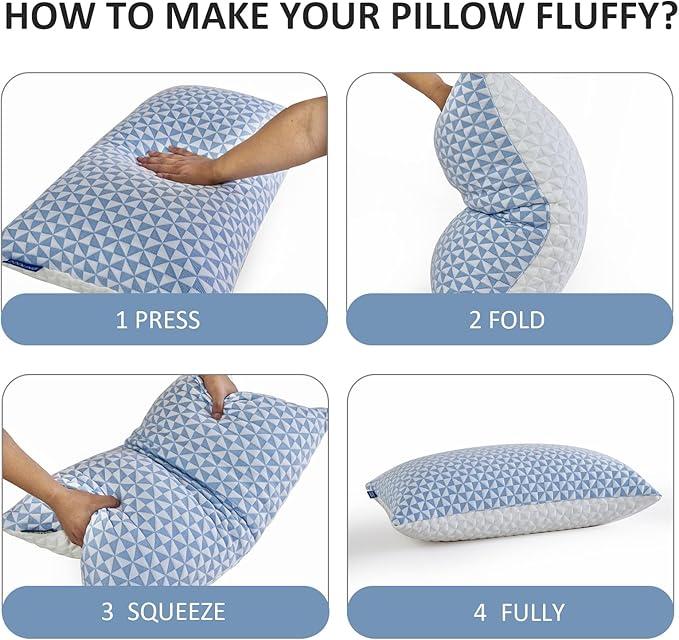 Cooling Shredded Memory Foam Pillow - Standard Size Bed Pillow Adjustable Pillow for Side Back Stomach Sleepers Cooling Gel Pillow (Pack of 2)