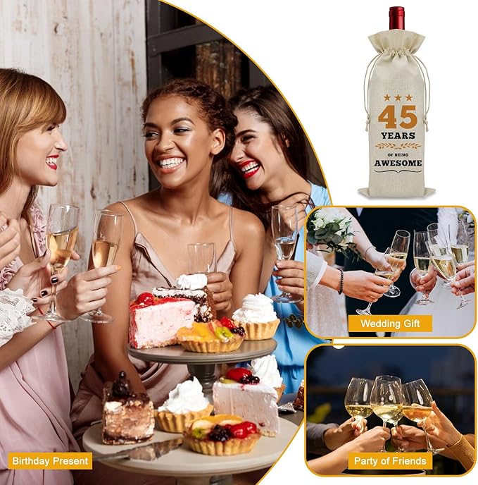 45th Birthday Gifts for Women Men Wine Bag 45 Year Old Birthday Gifts for Her Him 45 Year Work Anniversary Decorations Wine Bottle Decoration Bag Born in 1979 Wine Accessories Gifts for Wine Lovers