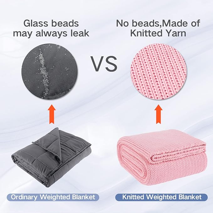 Knitted Weighted Blanket(Pink 60"x80" 20lbs),Home Décor Cooling Throw Blanket for Hot Sleepers,Hand Made Chunky Knit Heavy Blanket for Adults Use on Queen/King Size Bed