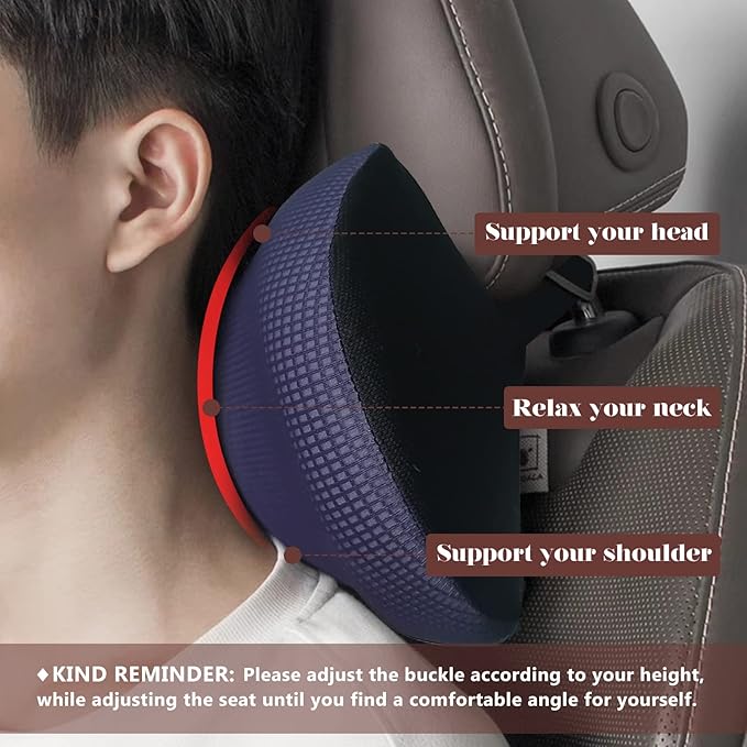 Memory Foam Car Headrest Pillow, Ice Silk Car Pillow for Driving Seat with Adjustable Strap, Breathable Removable Cover & Ergonomic Design - Softness Office Travel Car Neck Pillow(Purple, 1PC)