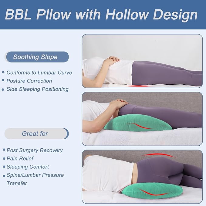 BBL Pillow After Surgery, BBL Pillow for Sitting Sleeping Driving, Hemorrhoid Pillow Seat Support Cushio for Butt with Hole, Butt Donut Pillow for Woman (Green)