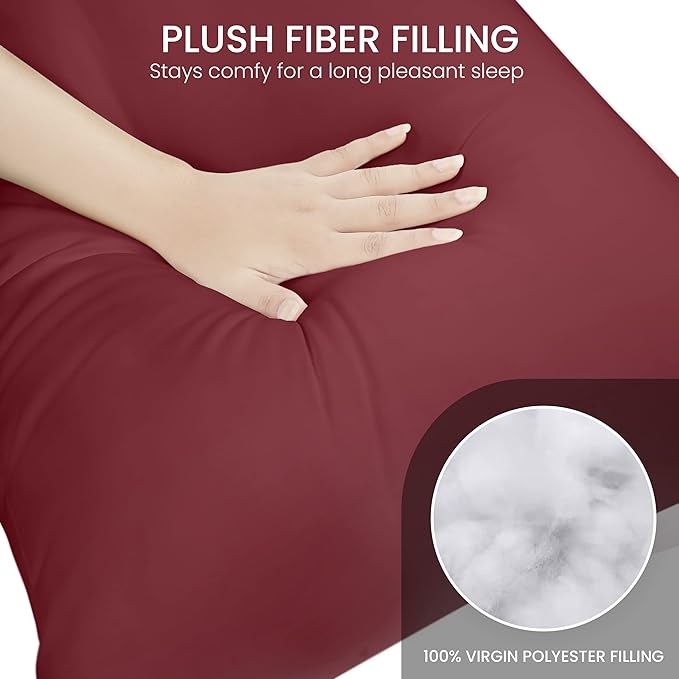 Utopia Bedding Full Body Pillow for Adults (Burgundy, 20 x 54 Inch, Pack of 06) Long Pillow for Sleeping, Large Pillow Insert for Side Sleepers