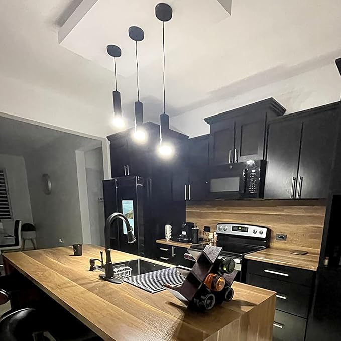 OKELI Pendant Lights, Modern Black Pendant Lights Fixture,3 Color Unique LED Pendant Lighting for Kitchen Island Bar,20W,3000-6000K, ETL(3Pack)
