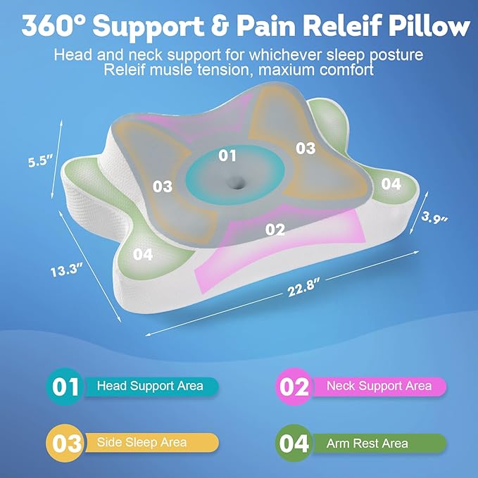 Cervical Neck Pillow, Side Sleeper Pillow for Neck Shoulder Pain Relief, Contour Memory Foam Cooling Pillow for Back Stomach Sleepers, Ergonomic Orthopedic Pillow