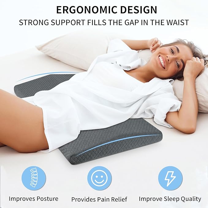 Lumbar Support Memory Foam Pillow - Suitable for Side, Back, and Stomach Sleepers, Helping to Alleviate Lower Back Pain - Triangular Wedge Long Pillow Grey