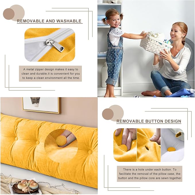 Large Triangular Headboard Pillows Long Backrest Positioning Support Bolster Cushion for Daybed Fluffy Quality Plush Body Wedge Pillow with Removable Cover(Light yellow-Queen-59x8x20in)