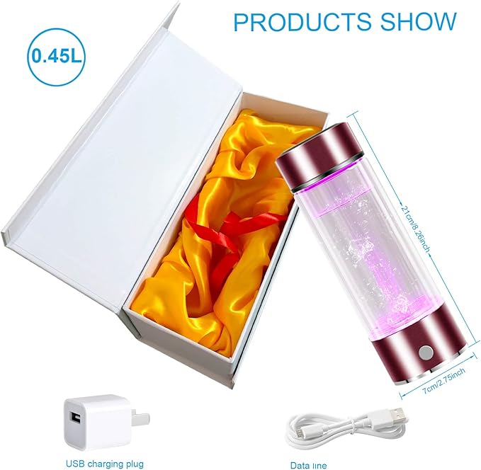 3 Mins Negative Ion Hydrogens-Rich Water Cup Generator Alkaline 450ML Portable USB Charge Electrolytic Generator Lonization Bottle Glass Anti-aging Health Care Cup