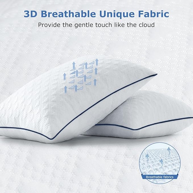 Cooling Bed Pillows King Size Set of 2 for Sleeping, Adjustable Shredded Memory Foam Pillows for Side Back Stomach Sleepers -Luxury Gel Pillows Hotel Pillows with Washable Removable Cover