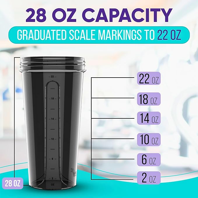 '-6 PACK- Shaker Cups for Protein Shakes 28 oz - 6x Wire Whisk | Leak Proof Protein Shaker Bottle for Protein Shakes, Shaker Bottle Pack for Pre & Post Workout, Shaker Cup, Shaker Bottle Cups