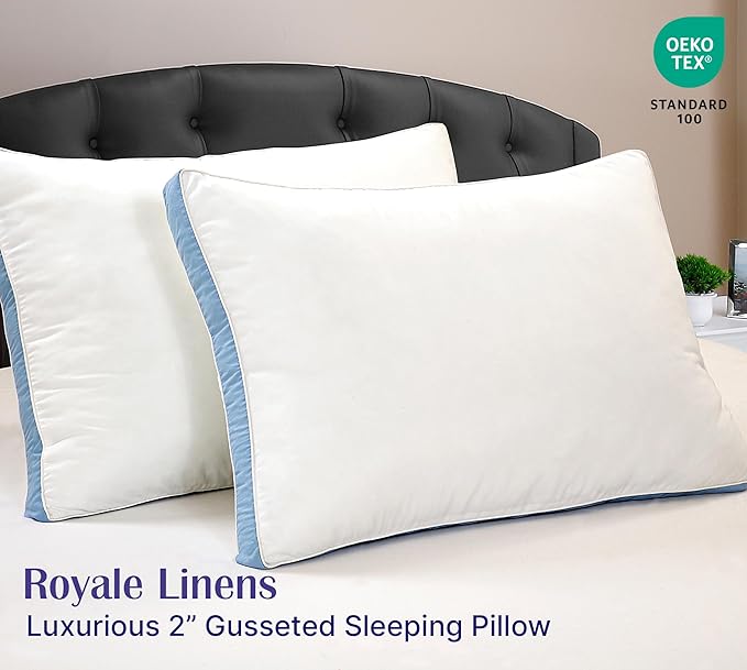 ROYALE LINENS Pillows King Size Set of 2 -Bed Pillows for Sleeping - Cooling Pillow for Back, Stomach or Side Sleepers - Down Alternative King Gusseted Pillows -Hotel Quality (20x40 Inches, Pack of 2)