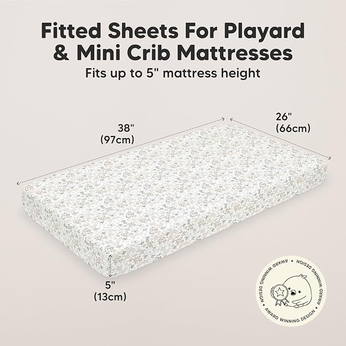 2-Pack Mini Crib Sheets Fitted, Pack and Play Sheets - Organic Cotton Pack N Play Sheets for Pack and Play Mattress, Playard Baby Crib Sheets, Jersey Crib Sheets Neutral for Boys, Girls (Prairie)