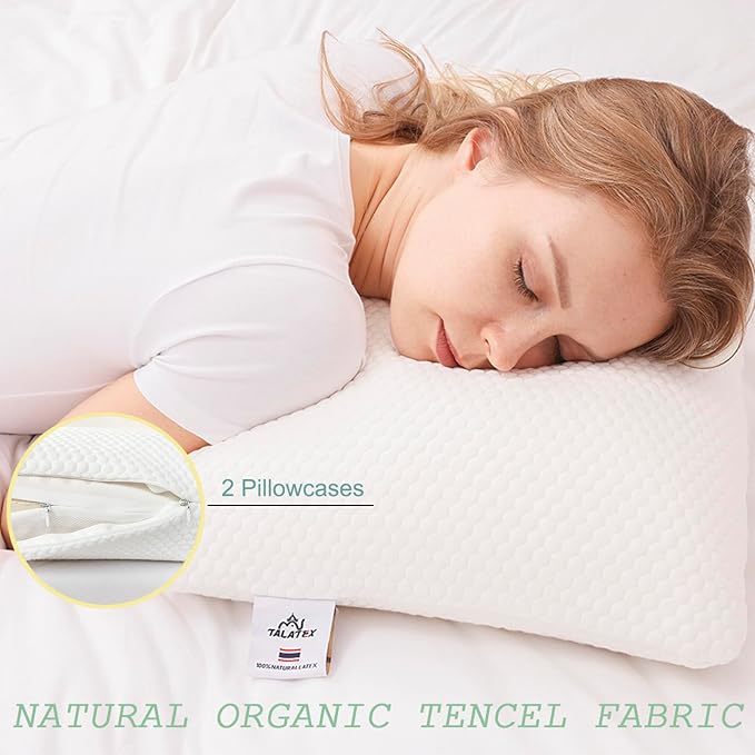 Talatex Talalay 100% Natural Premium Latex Pillow, Helps Relieve Pressure, No Memory Foam Chemicals, Perfect Package Best Gift with Removable Tencel Cover (Medium Firm, King(32.5"×15.7"×5.9"))