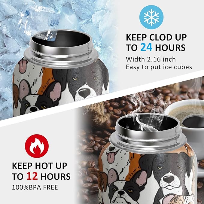 32 oz Dog Water Bottle Insulated Vacuum Stainless Steel Sports Water Bottle with 2 Lids (Straw and Spout Lid) for Gym Camping Hiking