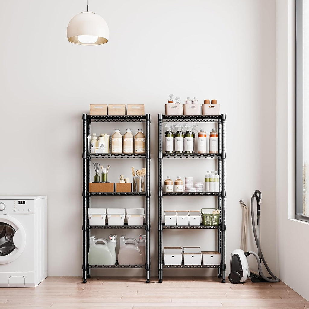 1250 lbs 5 Tier Shelf Metal Storage Shelves Wire Rack Closet Organizers for Garage Kitchen Bathroom Laundry Black 11.8" D x 23.6" W x 59.5" H