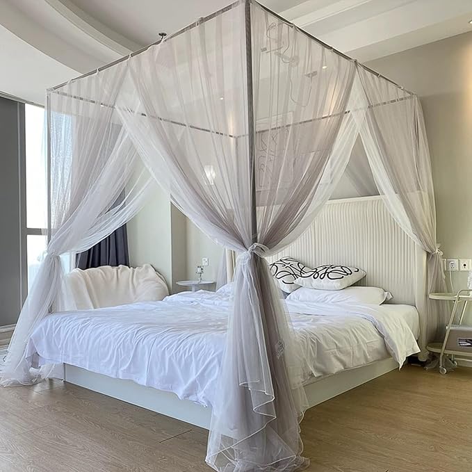 Canopy Bed Frame Queen Size Stainless Steel Canopy Poles for Bed, Canopy Bed Curtains Queen Bed Canopies & Drapes for 4 Corner Metal Bed Wood Bed Bedroom Decor