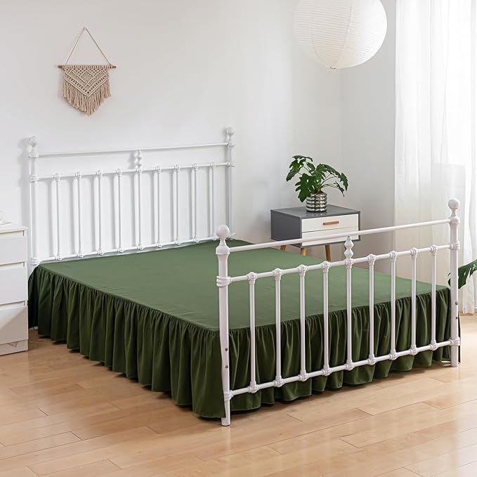 Bed Skirt Full Size Ruffled Bed Skirts with Split Corners, 14 Inch Drop Dust Ruffle Bed Skirt with Platform, Green
