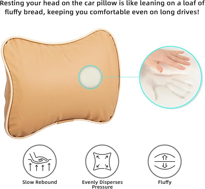 Car Neck Pillow, Car Headrest Pillow for Driving with 2.2" Rear View Blind Spot Mirrors, Memory Foam Car Pillow for Cervical Support, Vehicle Headrest Pillow for Car Seat, Beige