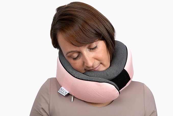 Neck Pillows for Travel - Airplane Pillow – Memory Foam for Kids & Adults – Travel Neck Pillow & Airplane Travel Essentials for Sleeping Support On Flight Or Car (Pink)