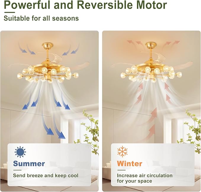 Sputnik Crystal Ceiling Fan Chandelier: 42" Gold Fandelier Ceiling Fans with 18 Lights and Remote Modern - Retractable Fandelier Ceiling Light for Living Dining Room Kitchen Bedroom