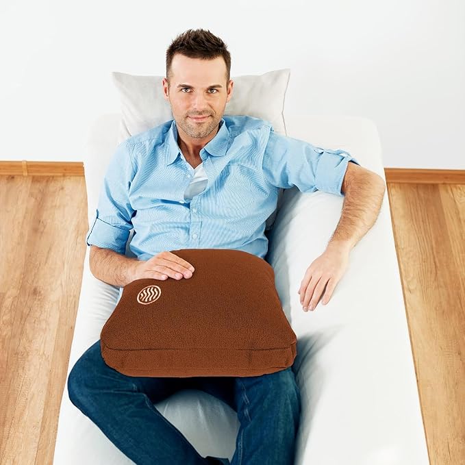 Plush Weighted Pillow 9lbs - Enhances Relaxation and Comfort with Ultra Plush Cooling Fabric - Cool Alternative to Weighed Blanket - Glass Beads Weight, Machine Washable (Fleece, Brown)