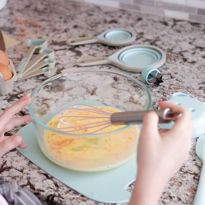 Kids Baking Set Real Cooking Set for Kids , Baking Supplies with Adult and Kid Aprons - Real Tools for Real Cooking Kids Baking Sets for Girls and Boys Kid Cooking Gift Set (Cyan)