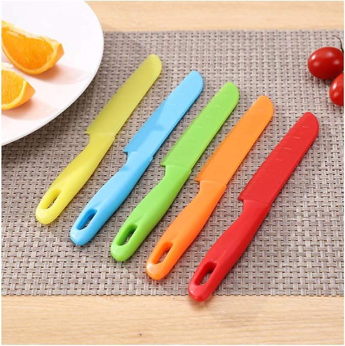 ONUPGO Knives for Kids 10 Pieces Plastic Kitchen Baking Knife Set, Montessori Kitchen Tools for Toddlers-Kids Cooking Sets, Real Kids Safe Cooking Knives in 10 Colors