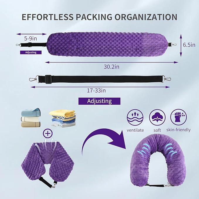 Stuffable Travel Pillow for Extra Luggage, Travel Neck Pillow Stuffable with Clothes, Stuffable Neck Pillow for Travel, Velvet Travel Neck Pillow Storage Bag, Fillable Luggage Pillow (Purple)