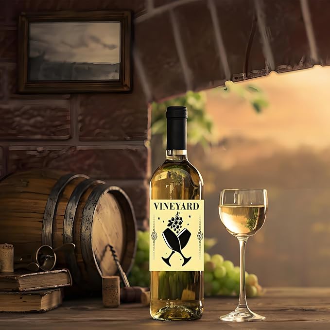 24pcs Wine Bottle Label VINEYARD Decorations Waterproof Wraps Sticker 3.75x3.4 In for wine Bottle Women Men Party Supply,