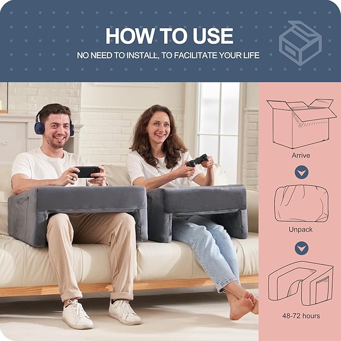 Homguava Reading Pillow Memory Lap Desk Foam Pillow for Adults Gaming Pillow Arm Rest Pillow for Reading, Crocheting, Gaming or Sitting in Bed (Grey, Medium)