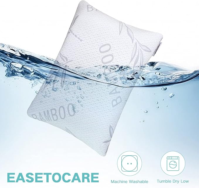 JJDANFILL Rayon Derived from Bamboo Pillow Standard Size Set of 2 - Machine Washable Bed Pillows for Sleeping for Back, Stomach and Side Sleeper - Firm Shredded Memory Foam Pillows 20 * 26in