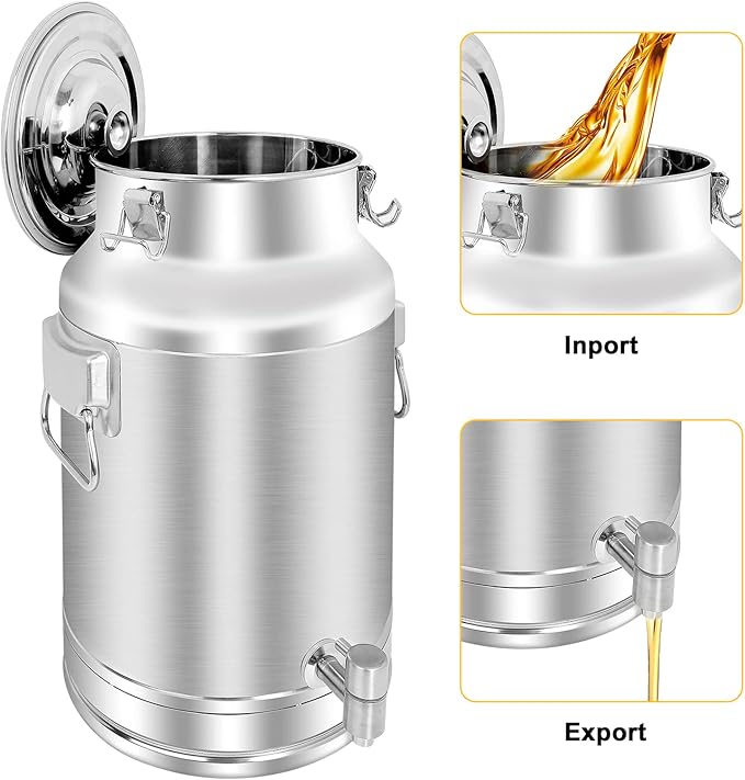 304 Stainless Steel Milk Can，35L Milk Bucket Wine Pail Bucket 9.25 Gallon Milk Can Tote Jug with Sealed Lid Heavy Duty for Milk and Wine Liquid Storage