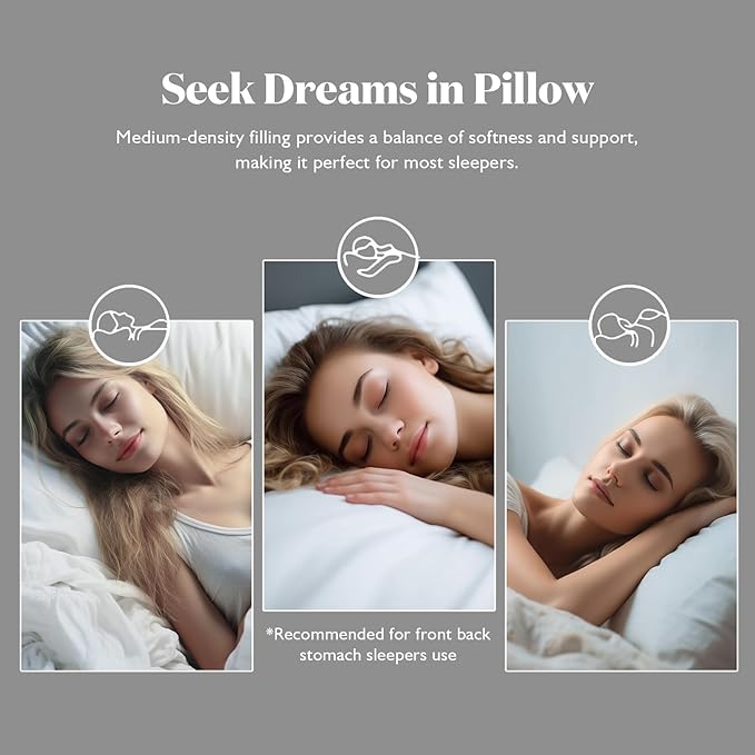 BPC Luxury Feather Down Pillow Standard Size Set of 2 - Medium-Firm Feather Pillow, 3-Chamber Organic Cotton Cover Bed Pillow Inserts, Wrapped in Polyester, 20x26 Inches