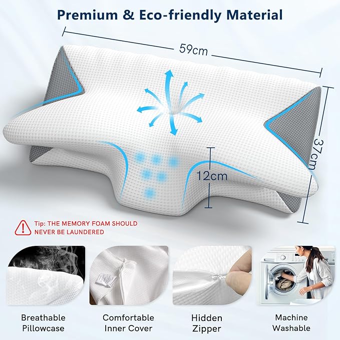 Cervical Neck Pillow for Pain Relief, Vuteehy Adjustable Ergonomic Memory Foam Pillow for Neck and Shoulder Pain, Orthopedic Contour Support Pillows for Side Back & Stomach Sleepers, Grey-1