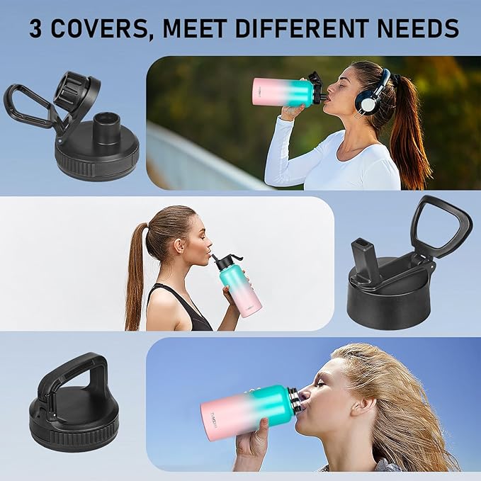 32oz Insulated Water Bottle with Straw&3 Lids,Stainless Steel Water Bottles Double Wall Metal Thermos Water Bottle Leak-proof Vacuum Insulated Bottles for Sports Camping Hiking Gym School