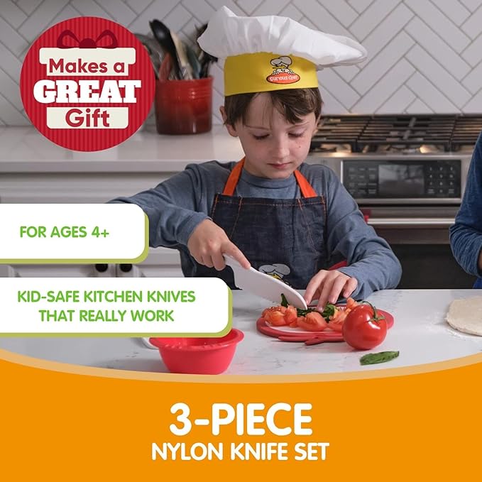 Curious Chef 3-Piece Nylon Knife Set for Kids, Dishwasher Safe Tools, Made with BPA-Free Plastic, Real Kitchen Kit
