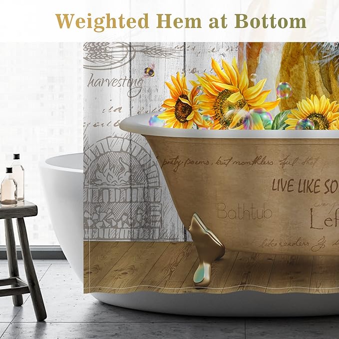 Aimego Stall Small Shower Curtain - Farmhouse Funny Cute Cow Sunflower Rustic Wooden Country Narrow Half Fabric Cloth Shower Curtain Set for Bathroom Decor Accessories Bath Curtain, 36"x72"