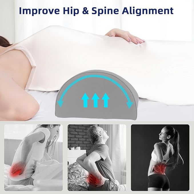 Bolster Pillow for Legs - Half Moon Under Knee Pillow for Sleeping On Back - Memory Foam Knee Bolster Pillow for Sleeping, Lower Back, Lumbar Support and Foot Elevation (Dark Grey)