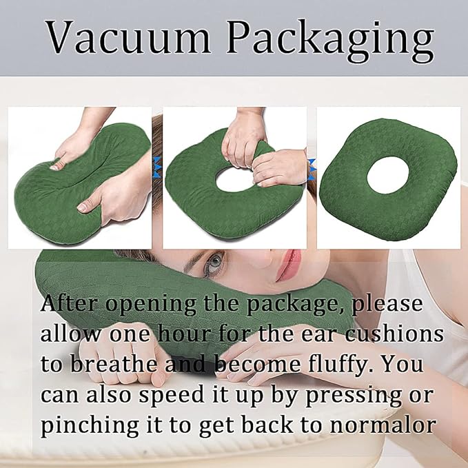 Ear Piercing Pillow for Side Sleepers, Pillow with an Ear Hole for CNH and Ear Pain Ear Inflammation Pressure Sores, O-Shaped Side Sleeping Pillow, Ear Guard Pillow(Dark Green)