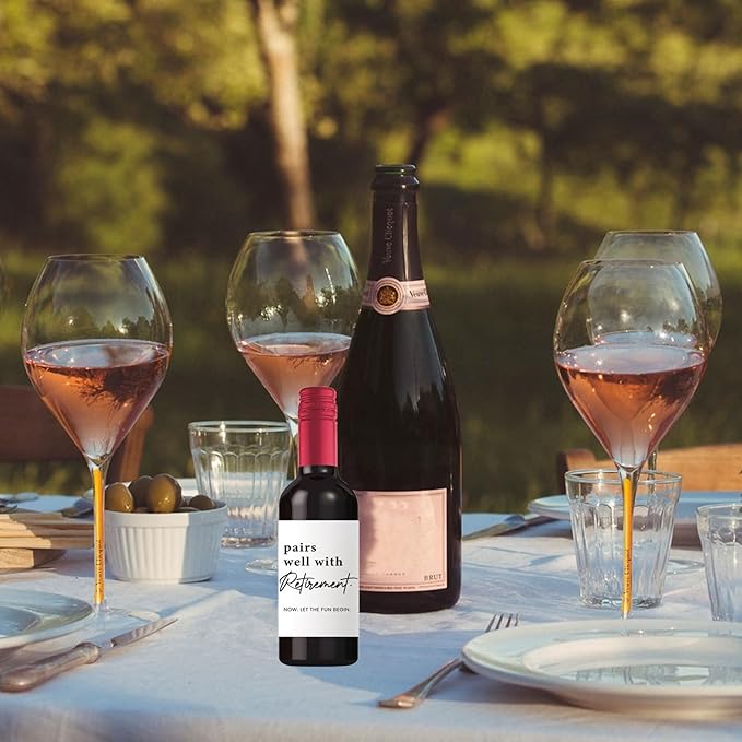 24 Pcs Retirement Mini Wine Labels, Retirement Gifts for Women Men, Happy Retirement Mini Wine Wine Bottle Stickers Gifts for Coworker Grandparents, Pairs Well with Retirement Mini Wine Labels