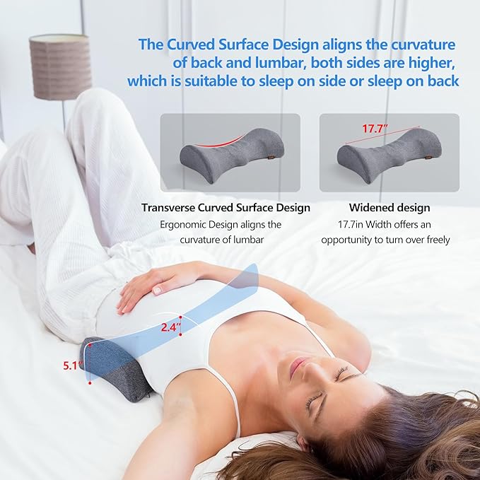 Cozyhealth Lumbar Support Pillow for Sleeping Memory Foam Back Lumbar Support Cushion for Lower Back Pain Relief, Back Support Bed Pillow Waist Support Back Sleepers (Dark Grey)
