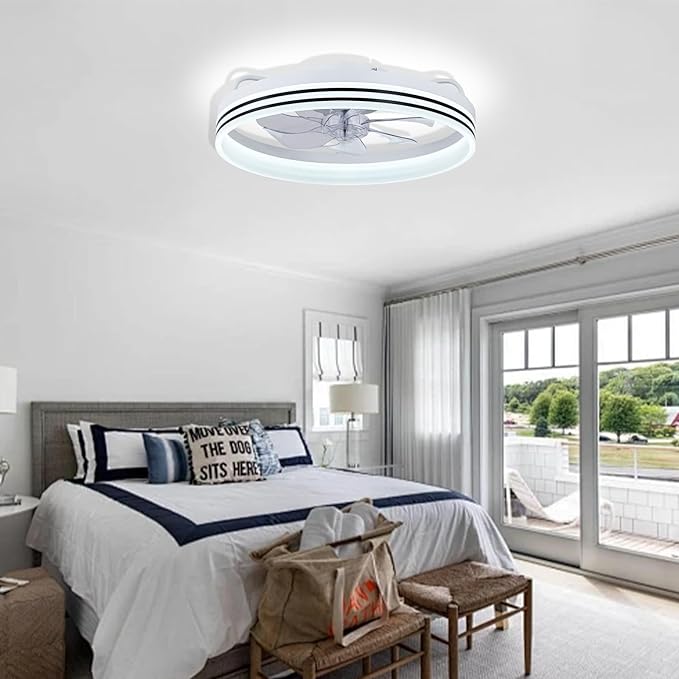 20 inch Modern Ceiling Fans with Lights and Remote,Low Profile Ceiling Fan with Light, Smart Flush Mount Ceiling Fans Chandelier for Bedroom Living Room (White)