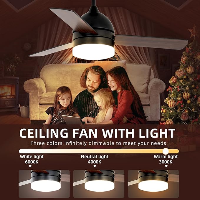 NicBex Ceiling Fan 48 Inch Ceiling Fans with Lights Ceiling Fan with 3 Blades and Remote Control Ceiling Fans with Reversible DC Motor for Bedroom, Living Room, Black