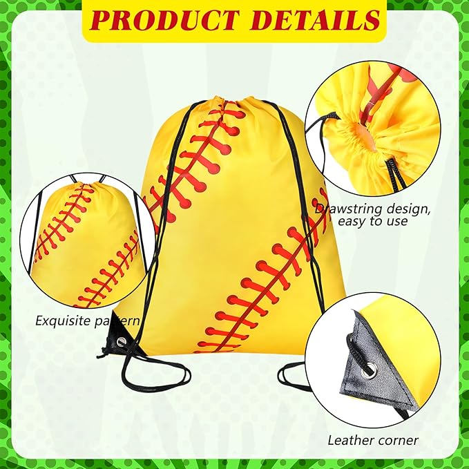 40 Pcs Softball Team Gifts Include Softball Drawstring Bag Softball Cups with Lid and Straw 14.2 oz Reusable Clear Plastic Drinking Cups for Birthday School Sport Decorations Party Supplies