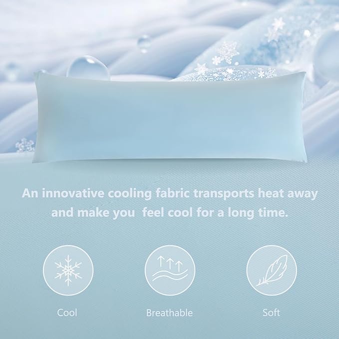 DOWNCOOL Large Body Pillow Insert with Cooling Cover - Soft Long Bed Pillow for Summer - Breathable Full Body Pillow for Adults - 20x54 inch (Blue, with Cover)