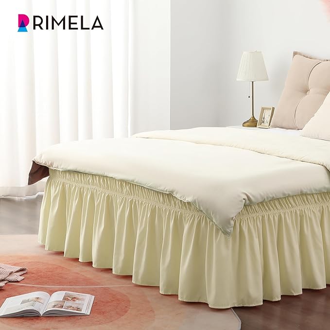 RIMELA Bed Skirt King Size 12 Inch Drop, Wrap Around Elastic Bedskirt Solid Microfiber Luxury Hotel Quality Fabric, Easy to Install Machine Washable Wrinkle & Fade Resistant, Beige Yellow
